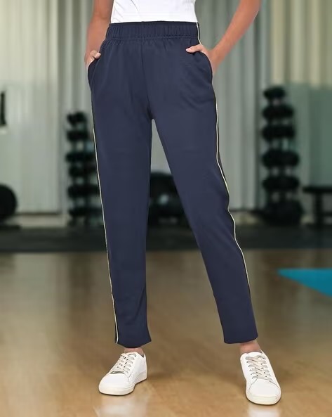 Women Straight Track Pants with Side Piping