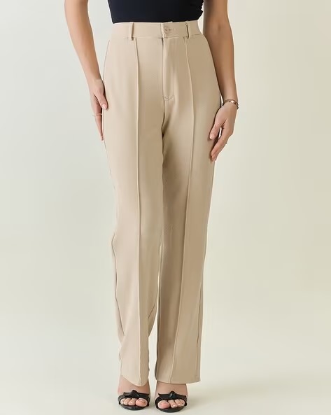 Women High-Rise Relaxed Fit Flat-Front Pants